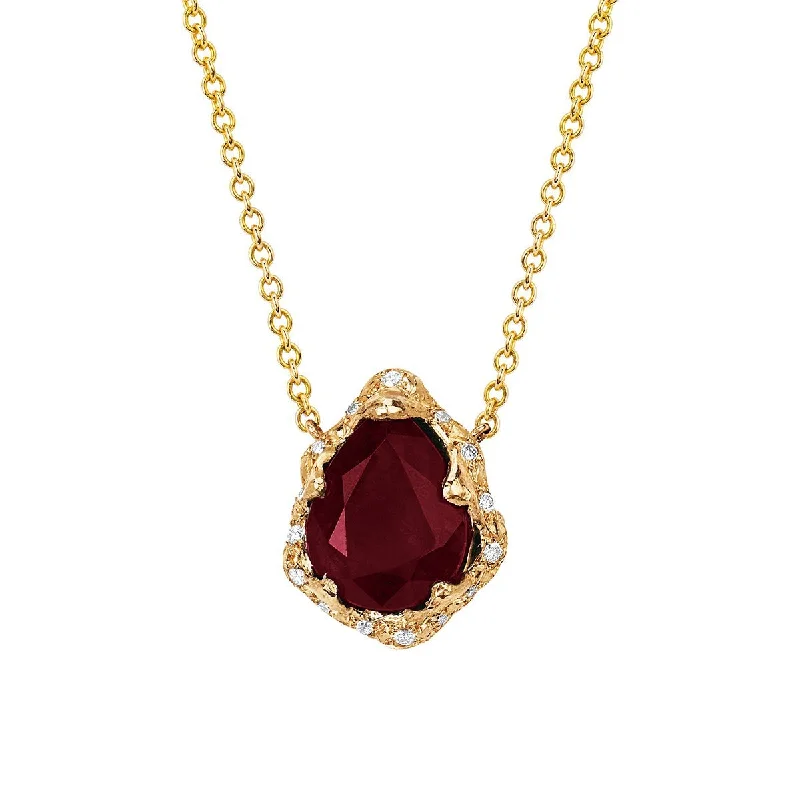 Luxury Jewelry Now At Special Promotional Rates Baby Queen Water Drop Ruby Necklace with Sprinkled Diamonds | Ready to Ship