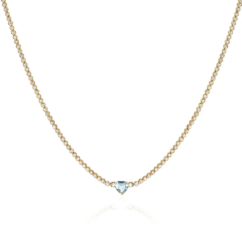 Elegant Jewelry At Unbeatable Offers – Shop Before It's Gone Diamond Goddess Choker with Aquamarine Heart Center | Ready to Ship