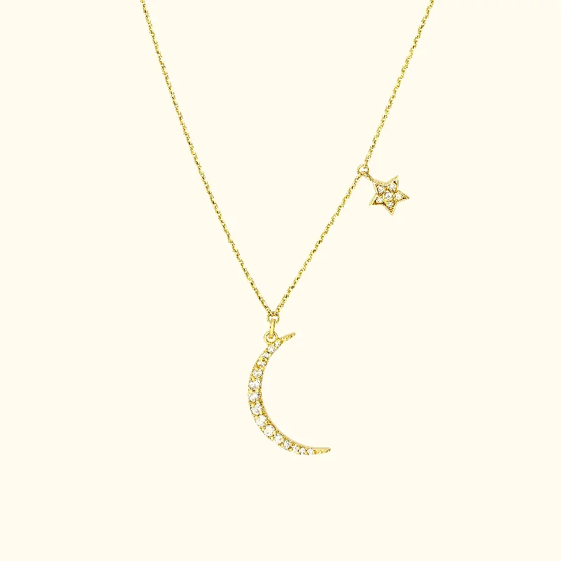 Trending Jewelry Now Available At Exclusive Prices Diamond Moon + Star Dangle Necklace