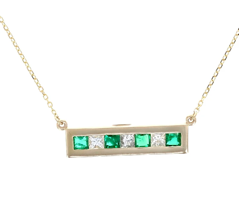 Chic And Stylish Jewelry At Discounted Prices Emerald and Diamond Bar Necklace