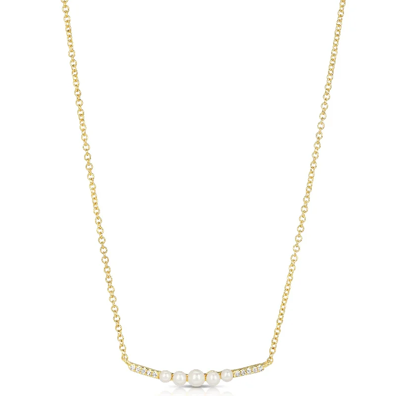 Versatile Layering Jewelry For Effortless Chic Graduating Pearl And Diamond Curved Bar Necklace