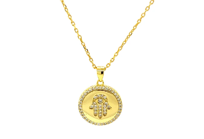 Trending Jewelry Now At Unbeatable Prices HAMSA MEDALLION CZ NECKLACE