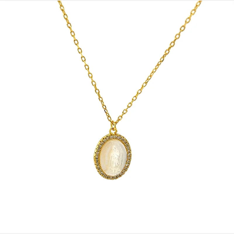 Exclusive Jewelry Markdowns – Limited-Time Offer "MARY" Small Oval Virgin Mary in Mother of Pearl Necklace