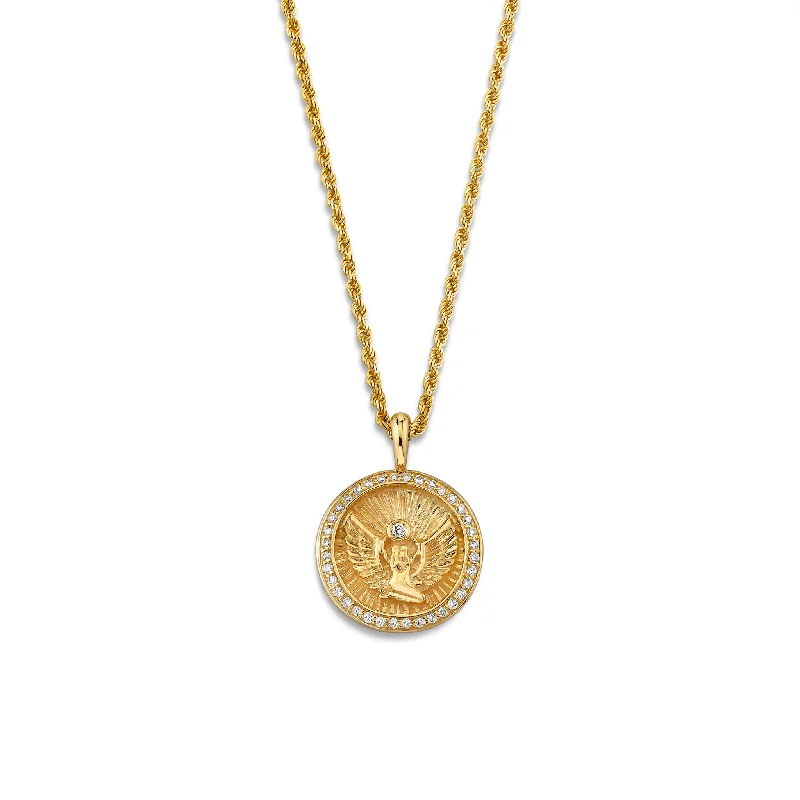 Exclusive Jewelry Sale – Shine For Less Mini Lady Isis Diamond Pavé Halo Coin Pendant | Ready to Ship