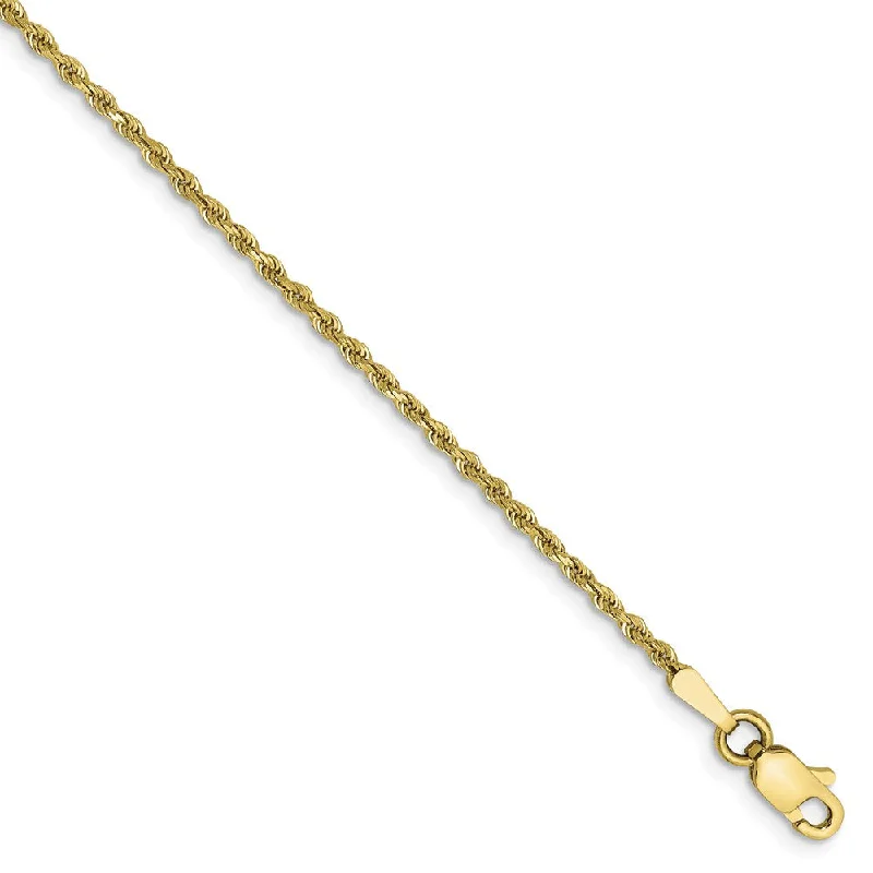 1.5mm, 10k Yellow Gold Diamond Cut Solid Rope Chain Anklet or Bracelet