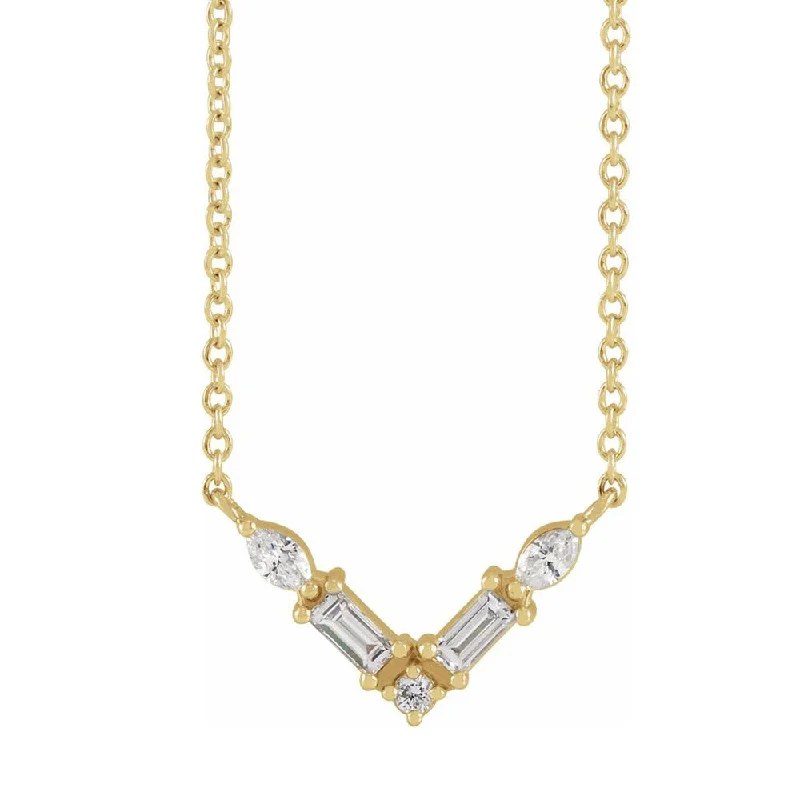 Bold And Beautiful Jewelry Now At Irresistible Prices 14K Yellow Gold 1/6 CTW Diamond V Shaped Bar Necklace, 16 or 18 Inch Bold And Beautiful Jewelry Now At Irresistible Prices 14K Yellow Gold 1/6 CTW Diamond V Shaped Bar Necklace, 16 or 18 Inch
