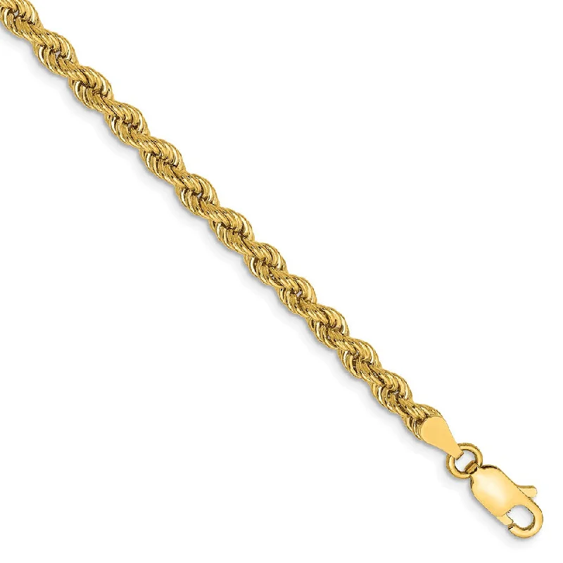 14k Yellow Gold 3.65mm Solid Rope Chain Bracelet or Anklet, 9 Inch