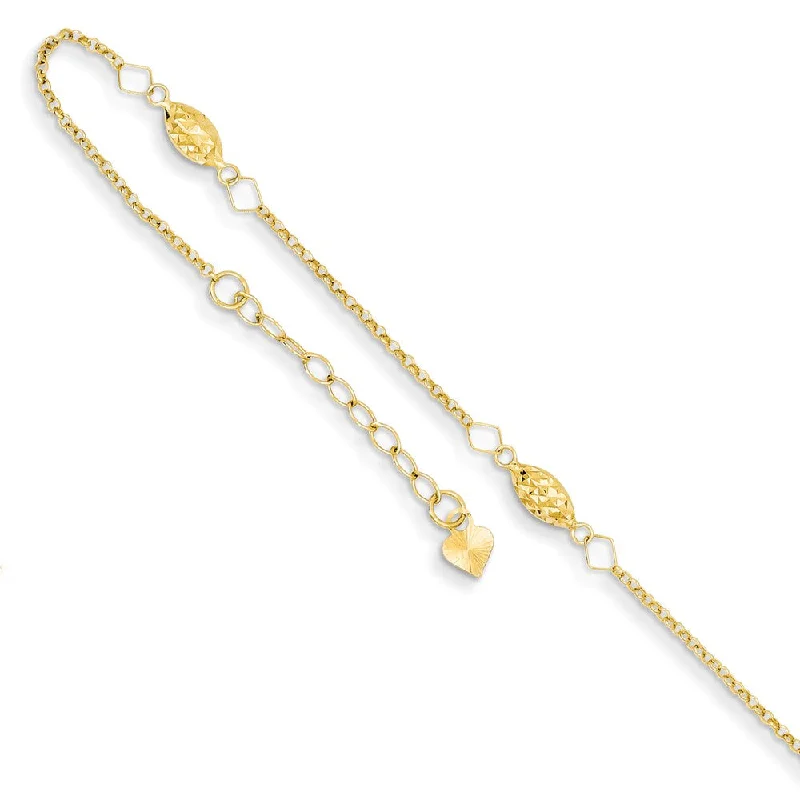 14k Yellow Gold Diamond-Cut Puffed Rice Beads Anklet, 9-10 Inch