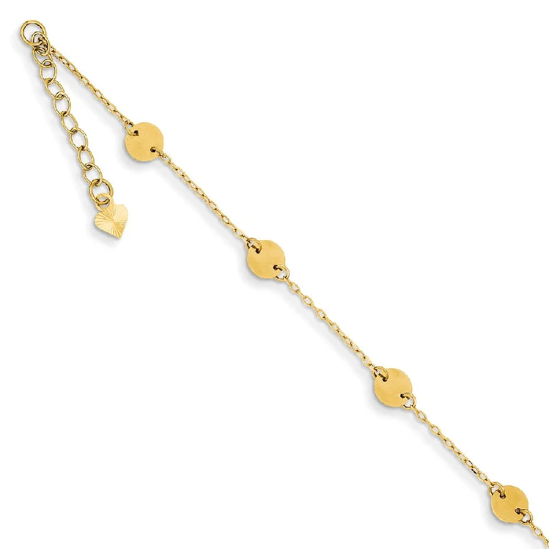 14k Yellow Gold Polished Disc Anklet, 9 Inch