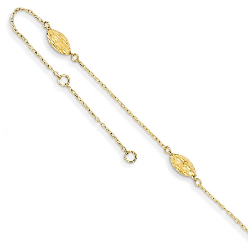 14k Yellow Gold Polished Puffed Rice Bead Anklet, 9 Inch