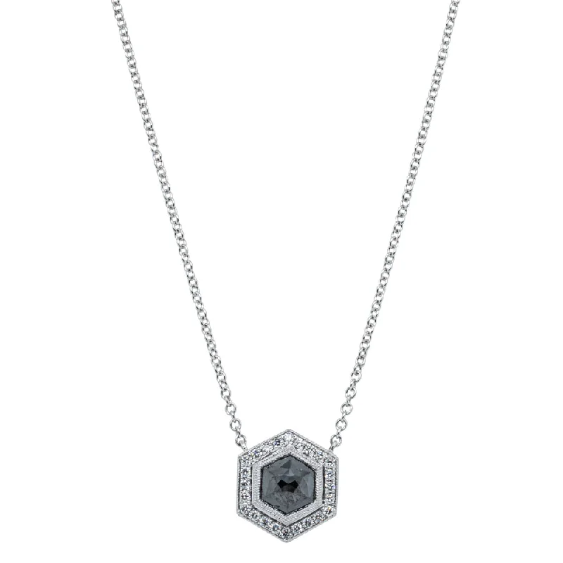 Customized Silver Jewelry For Unique Style 18ct White Gold .94ct Black Diamond Halo Pendant