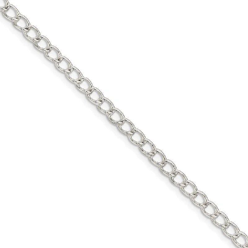 3mm, Sterling Silver Open Solid Curb Chain Anklet, 9 Inch