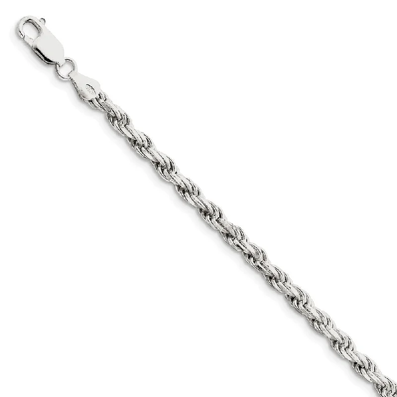 4.25mm Sterling Silver Diamond Cut Solid Rope Chain Anklet or Bracelet