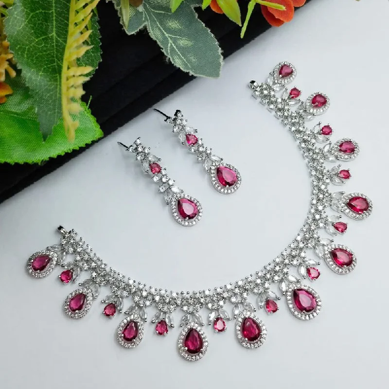 Elegant Jewelry, Exclusive Prices – Shop Now Aamrapali  Silver Plated American Diamond Necklace Set