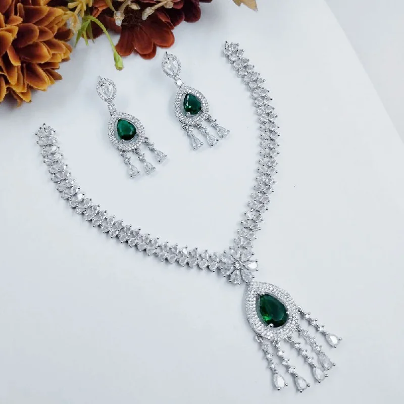 Bestselling Jewelry At Special Promotional Rates Aamrapali  Silver Plated American Diamond Necklace Set