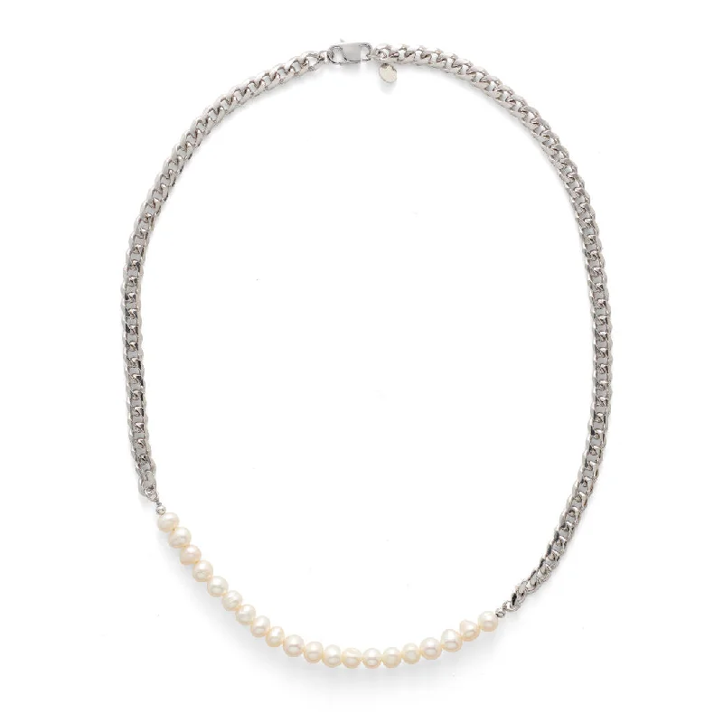 Save On Luxury Jewelry Pieces – Limited-Time Offers Curb Silver Necklace w. Pearls