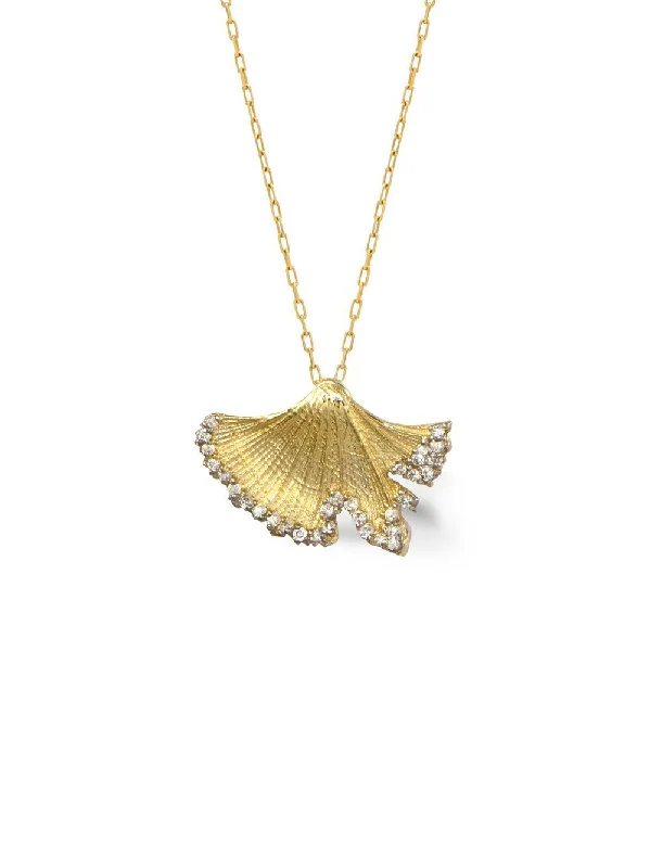 Affordable Elegance – Premium Jewelry At Special Prices Ginkgo Leaf 14K Gold Necklace w. Diamonds