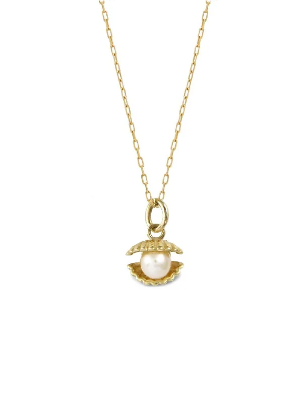 Big Savings On Your Favorite Jewelry Pieces Venus Clam 14K Gold Necklace w. Pearl