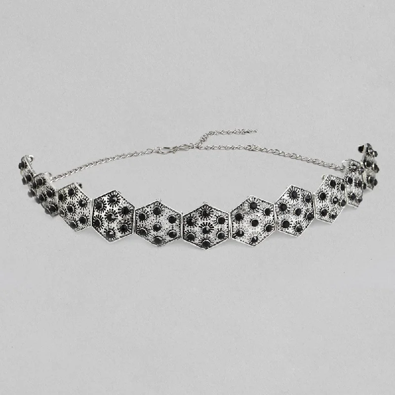 Exclusive Jewelry Markdowns – Limited-Time Offer Bhavi Jewels Designer Oxidised Plated Black Stone Collar Necklace For Girls and Women