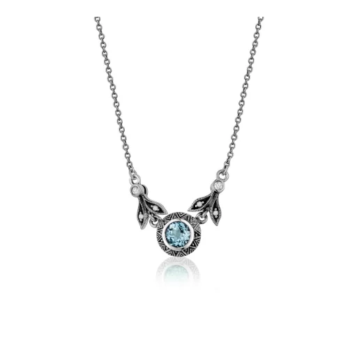 Flash Deals On Fine Jewelry – Shop Before It's Gone Blue Topaz with Marcasite Halo Necklace