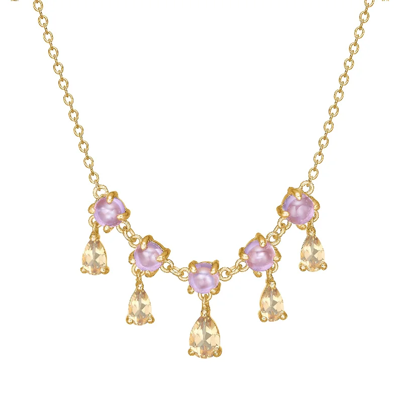 Elevate Your Outfit With Discounted Statement Jewelry Unicorn 18K Gold Plated Necklace w. Amethyst & pear cut Quartz