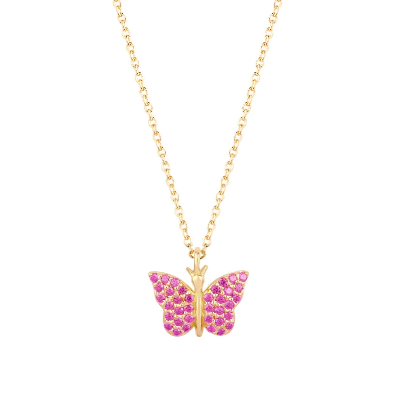 Get Ready To Sparkle – Special Jewelry Discounts Butterfly 18K Gold Plated Necklace w. Pink Zirconias