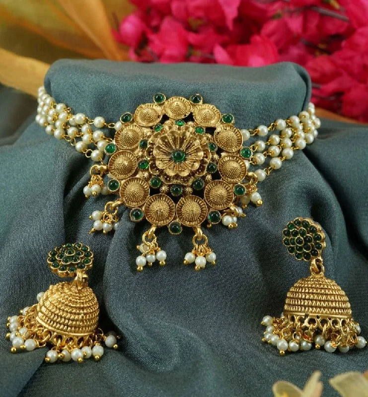 Discounted Jewelry For A Glamorous Look Gold Plated Laxmi Choker Necklace set 10411N