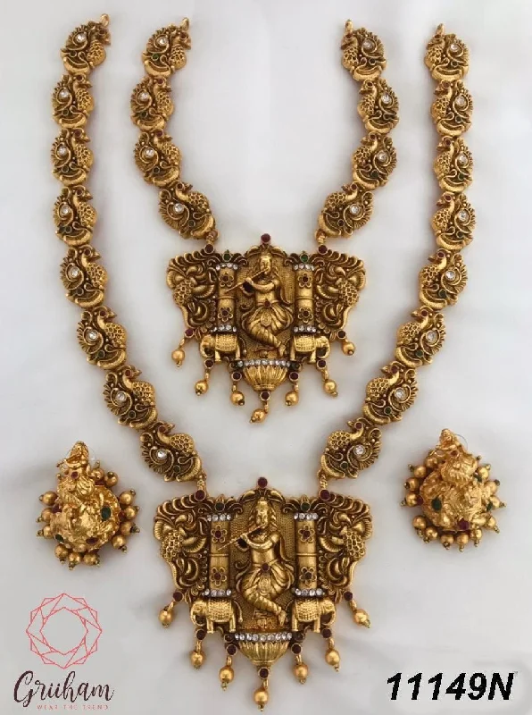 Fashion-Forward Jewelry At Incredible Prices Antique Gold Finish Krishna pattern Full Necklace Set Combo  11149N