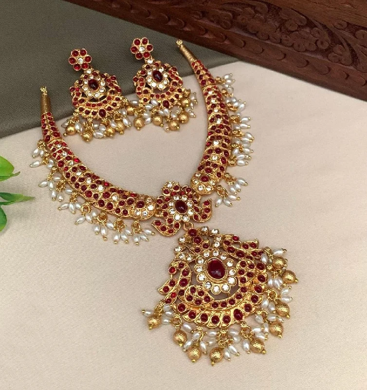 Fashion-Forward Jewelry At Exclusive Discounts Gold plated Red colored stone Necklace Set 20798N Fashion-Forward Jewelry At Exclusive Discounts Gold plated Red colored stone Necklace Set 20798N