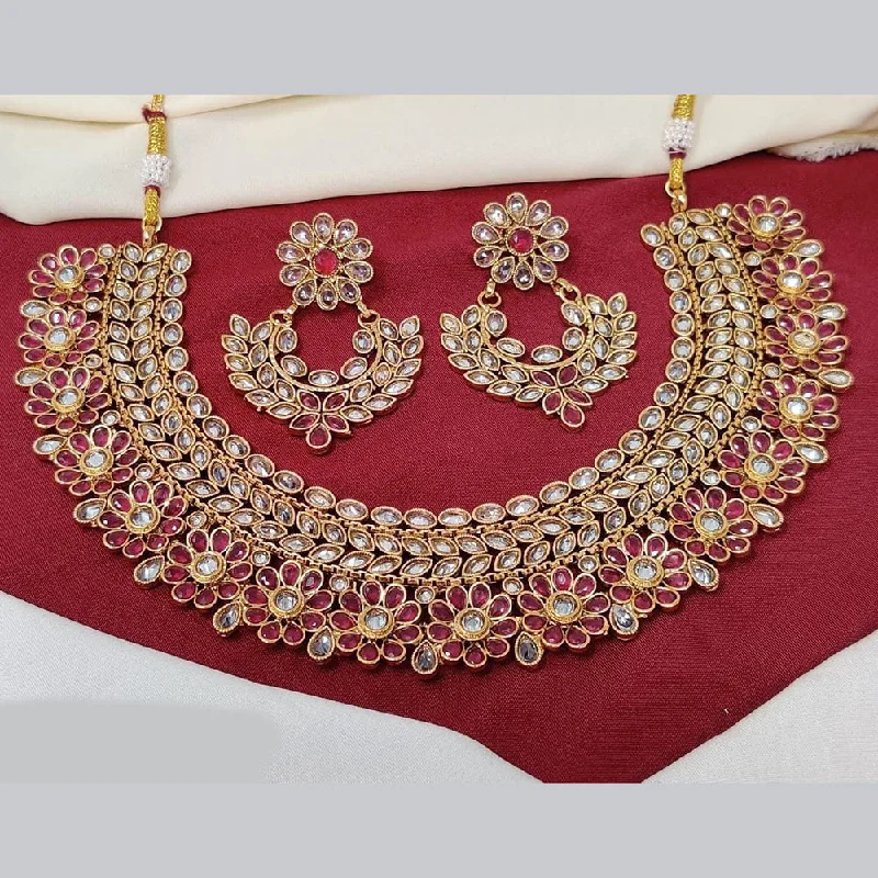 Luxury Handcrafted Jewelry For Elegant Looks FS Collection Gold Plated Crystal Stone Necklace Set