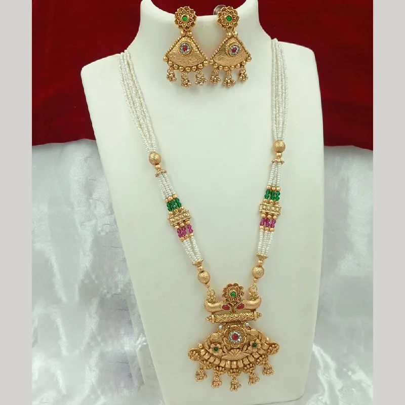 Fashion-Forward Geometric Jewelry For Contemporary Style FS Collection Gold Plated Pota Stone And Pearl Long Necklace Set