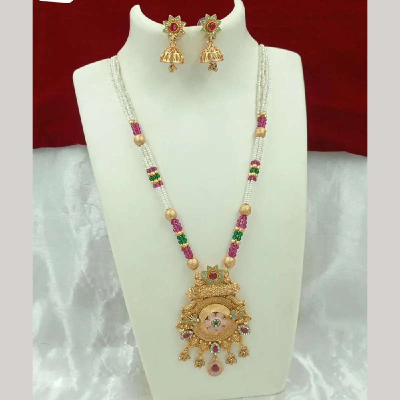 Premium Diamond Jewelry For Unforgettable Moments FS Collection Gold Plated Pota Stone And Pearl Meenakari Long Necklace Set