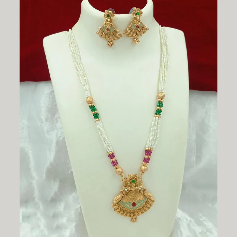Eco-Friendly Sustainable Jewelry For Conscious Buyers FS Collection Gold Plated Pota Stone And Pearl Meenakari Long Necklace Set