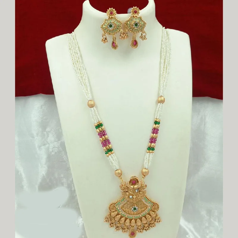 Versatile Layering Jewelry For Effortless Chic FS Collection Gold Plated Pota Stone And Pearl Meenakari Long Necklace Set