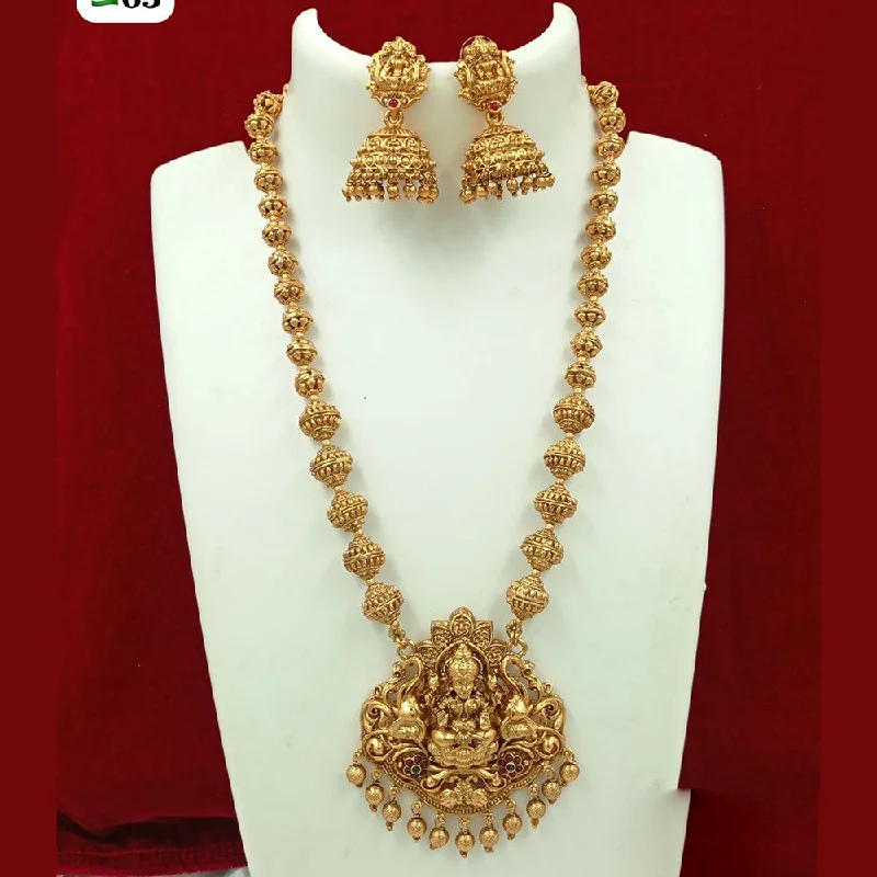 Modern Statement Jewelry For Bold Styling FS Collection Gold Plated Pota Stone And Pearl Temple Long Necklace Set