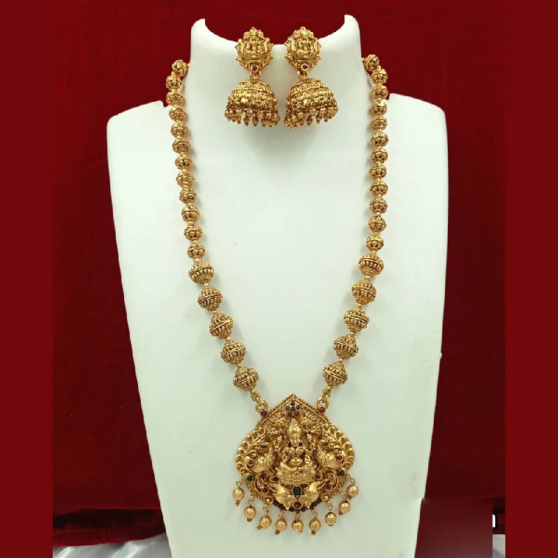 Bohemian-Inspired Jewelry For Free-Spirited Fashion FS Collection Gold Plated Pota Stone And Pearl Temple Long Necklace Set