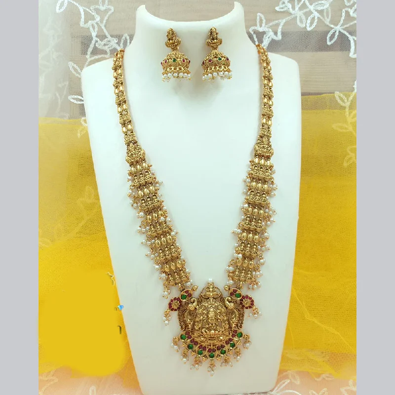 Delicate Crystal Jewelry For Sophisticated Charm FS Collection Gold Plated Pota Stone And Pearl Temple Long Necklace Set