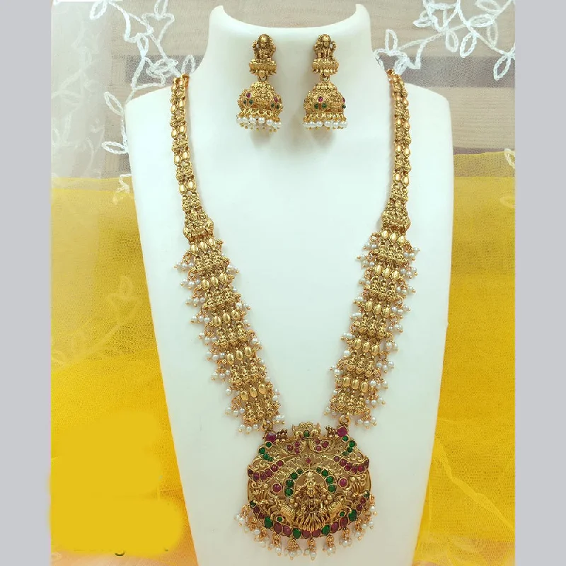 Customized Silver Jewelry For Unique Style FS Collection Gold Plated Pota Stone And Pearl Temple Long Necklace Set