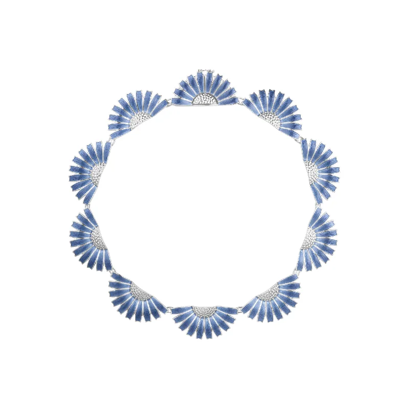 Jewelry Clearance Event – Stock Up Before It's Over Daisy Half Flower Silver Necklace w. Blue Enamel