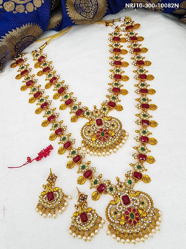 Stunning Statement Jewelry, Unbeatable Discounts Gold Finish Best Seller Necklace Combo Set with Artificial Stones 10082N