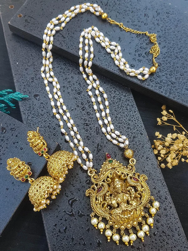 Best-Selling Jewelry Now Available At Special Deals Gold Plated Stylish Pendant Set with pearl mala
