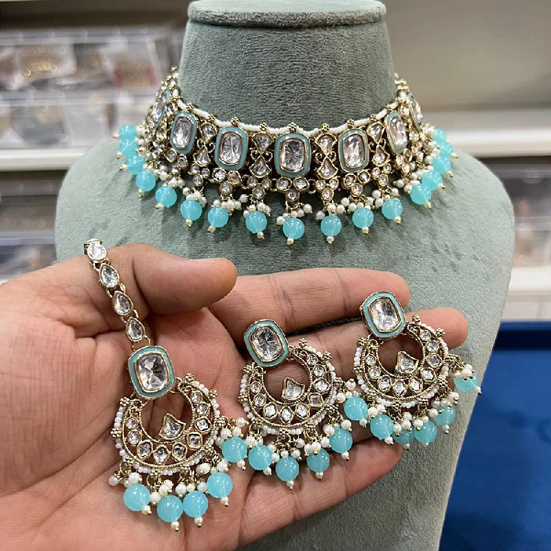 Shop Modern Jewelry Collections With Exclusive Discounts Hira Collections Gold Plated Kundan Stone And Beads Choker Necklace Set