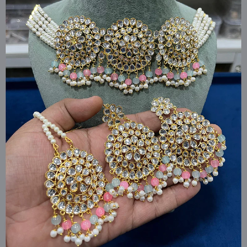 Exclusive Gemstone Jewelry Markdowns – Shop Now Hira Collections Gold Plated Kundan Stone And Beads Choker Necklace Set