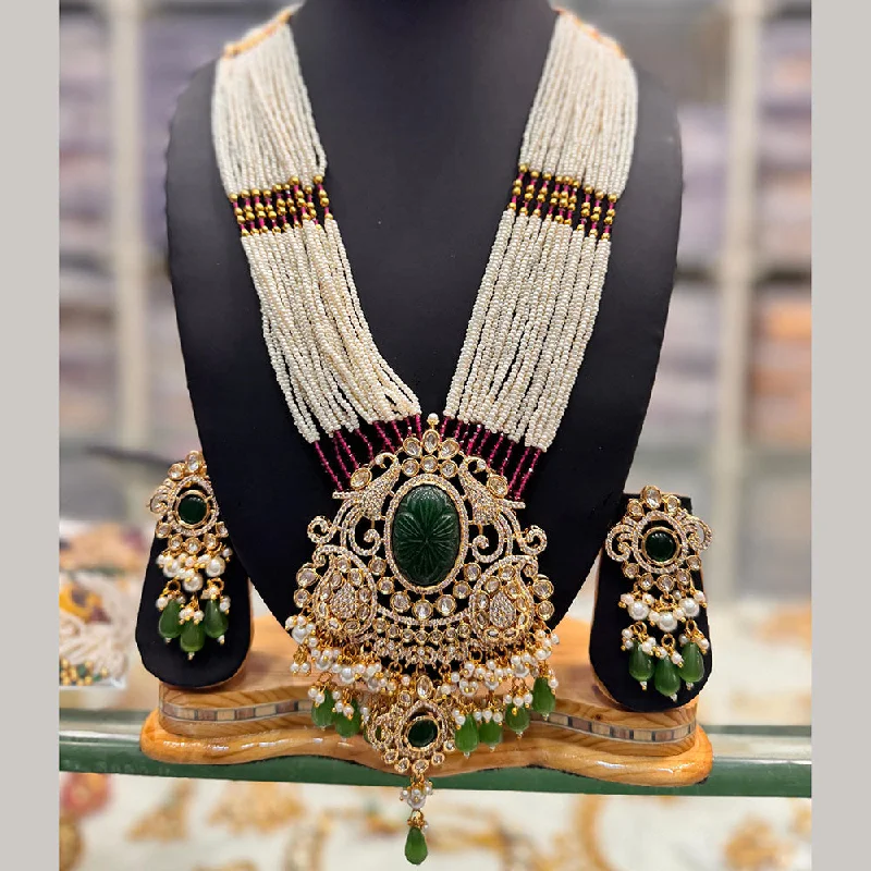 Fashion-Forward Geometric Jewelry For Contemporary Style JCM Gold Plated AD Stone And Pearls Necklace Set