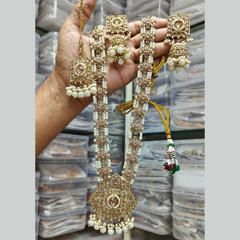 Exclusive Savings On Timeless Jewelry Pieces JCM Gold Plated Crystal Stone And Pearls Long  Necklace Set