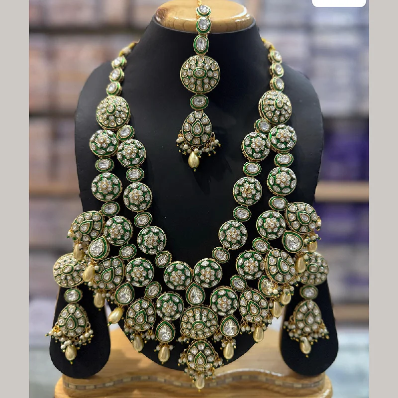 Elegant Rose Gold Jewelry For A Stylish Touch JCM Gold Plated Kundan Stone And Beads Necklace Set
