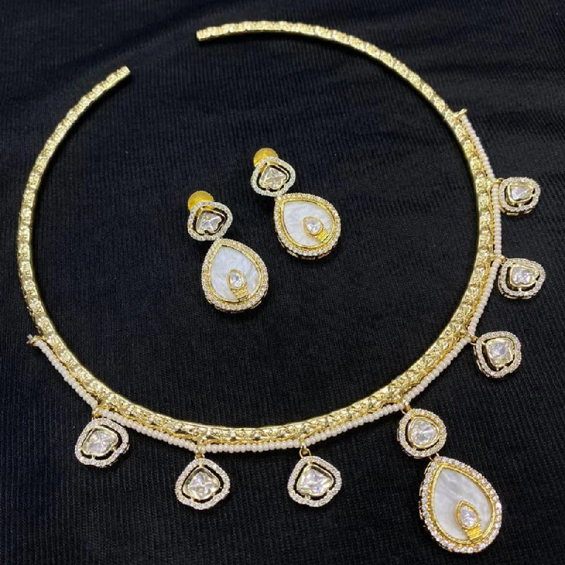 Best-Selling Jewelry Styles Now At Exclusive Discounts JCM Gold Plated Polki Kundan Stone And Pearls Choker Necklace Set