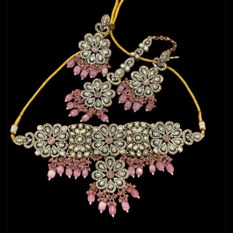Timeless Jewelry Styles At Wallet-Friendly Prices JCM Gold Plated Polki Kundan Stone And Pearls Choker Necklace Set