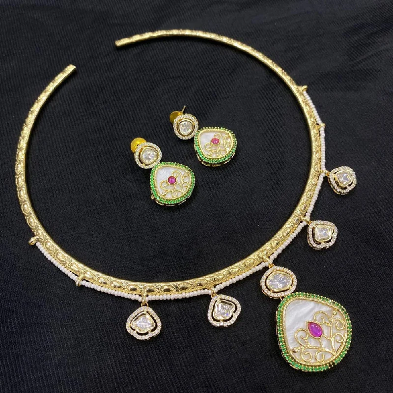 Affordable Gold-Plated Jewelry For Modern Fashion JCM Gold Plated Polki Kundan Stone Necklace Set