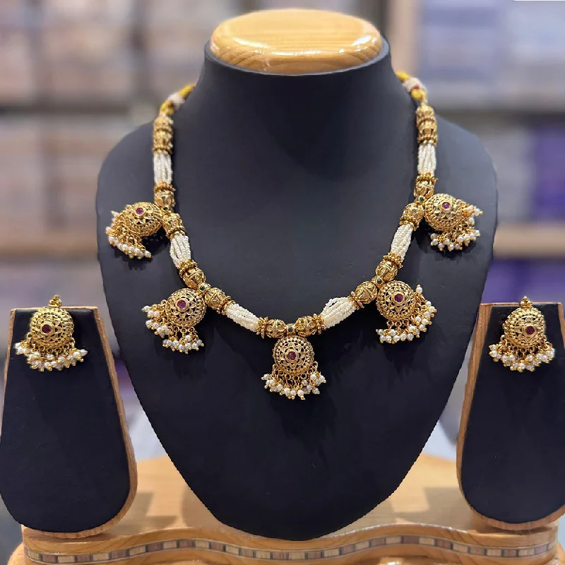 Shop Trending Jewelry With Exclusive Savings JCM Gold Plated Pota Stone And Pearls Necklace Set